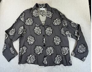 Linda Bertozzi Women's 3 Black Floral Long Sleeve Cottagecore Shirt Blouse Boho
